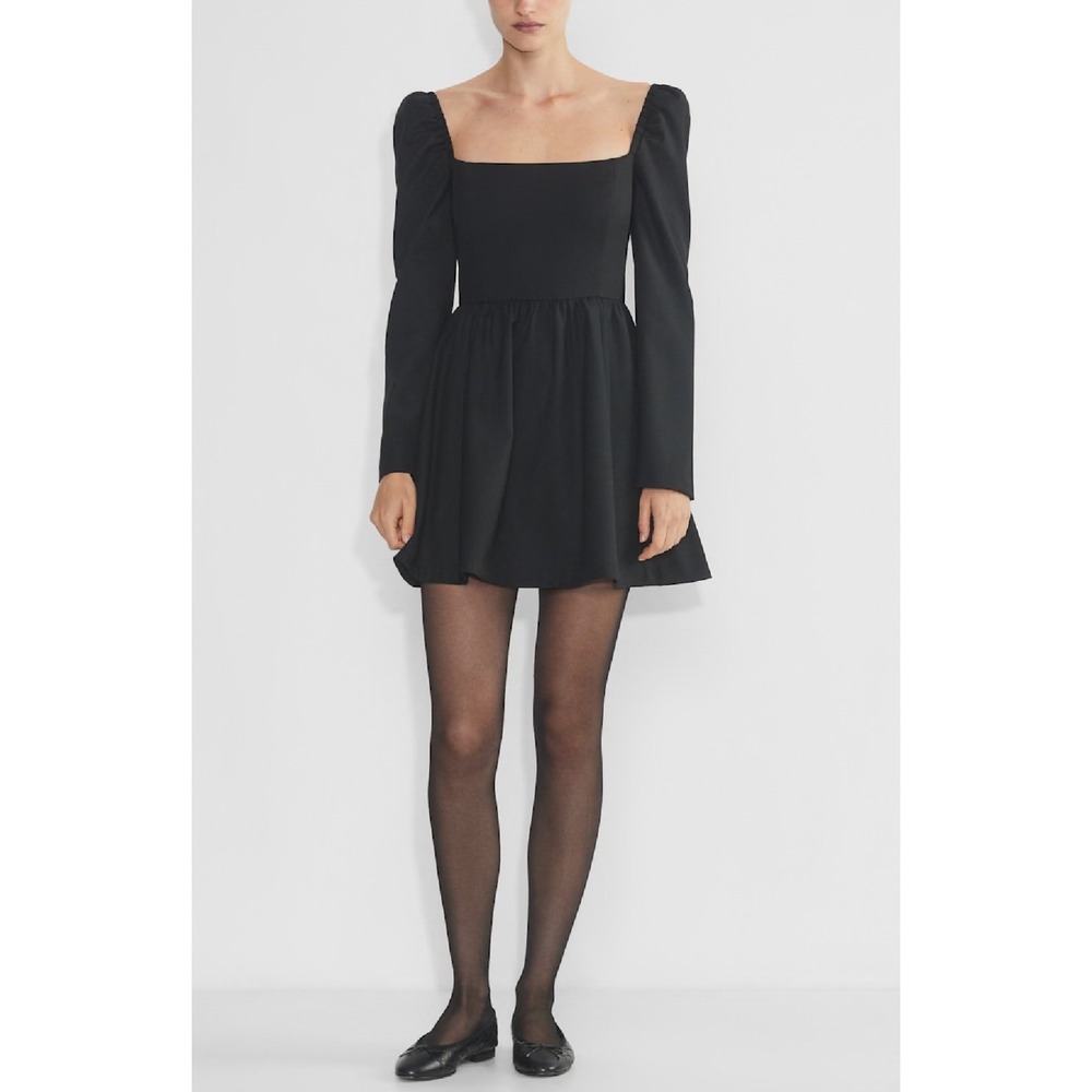 Aritzia Sunday Best Alexis Black Mini Dress Long‎ Sleeve Square Neck Size Large
